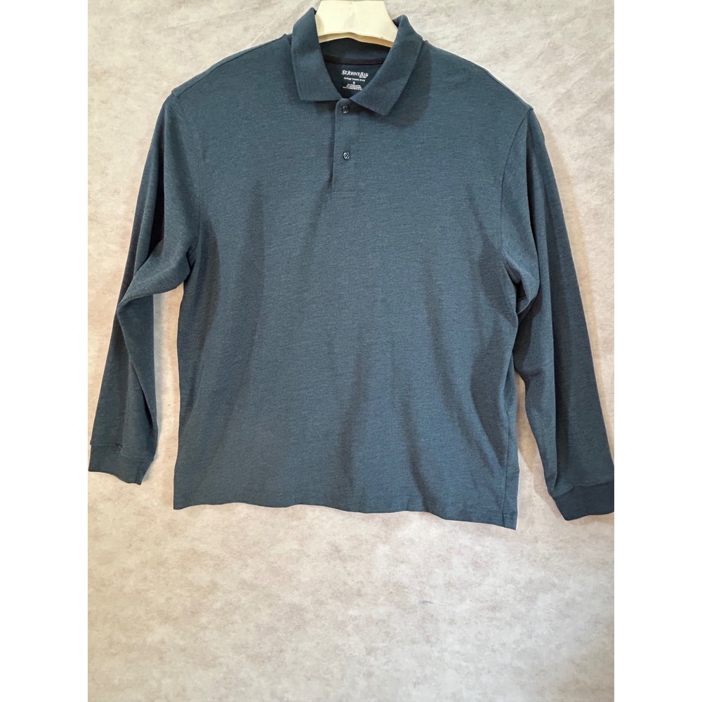 St Johns Bay Mens XL Heritage Sueded Jersey‎ Long Sleeve Polo Shirt Teal Blue